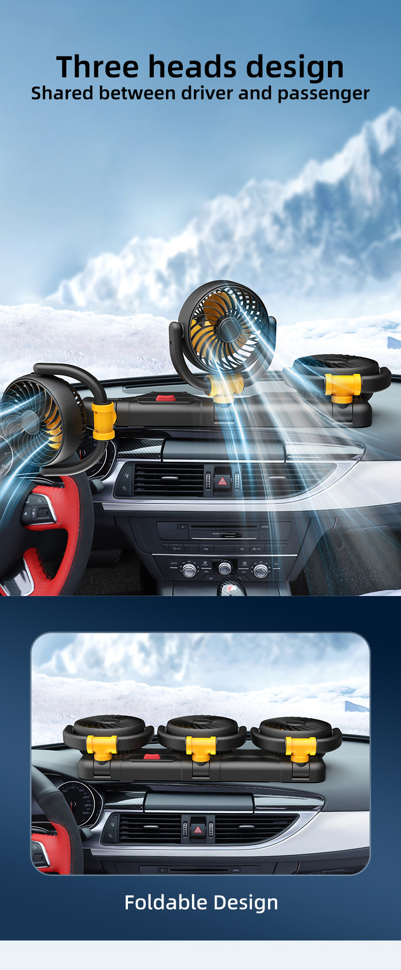 Triple Heads Car Fan View 4