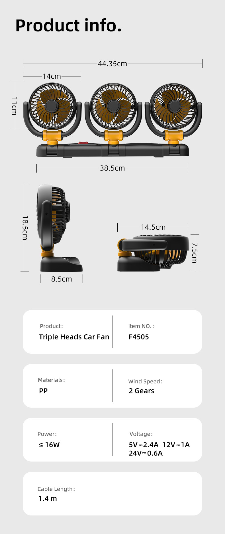 Triple Heads Car Fan View 8