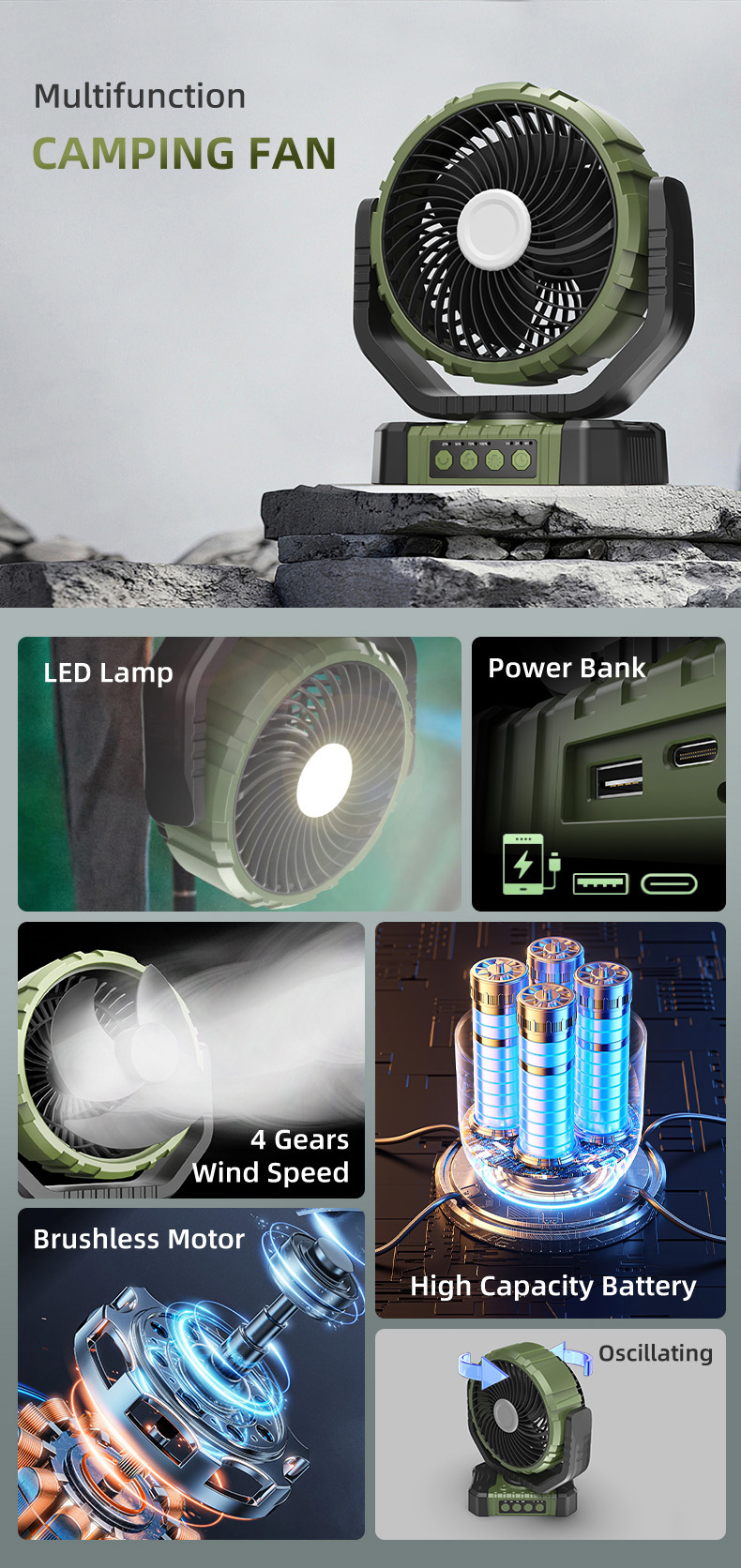 Multifunctional Outdoor Rechargeable Fan detail 1