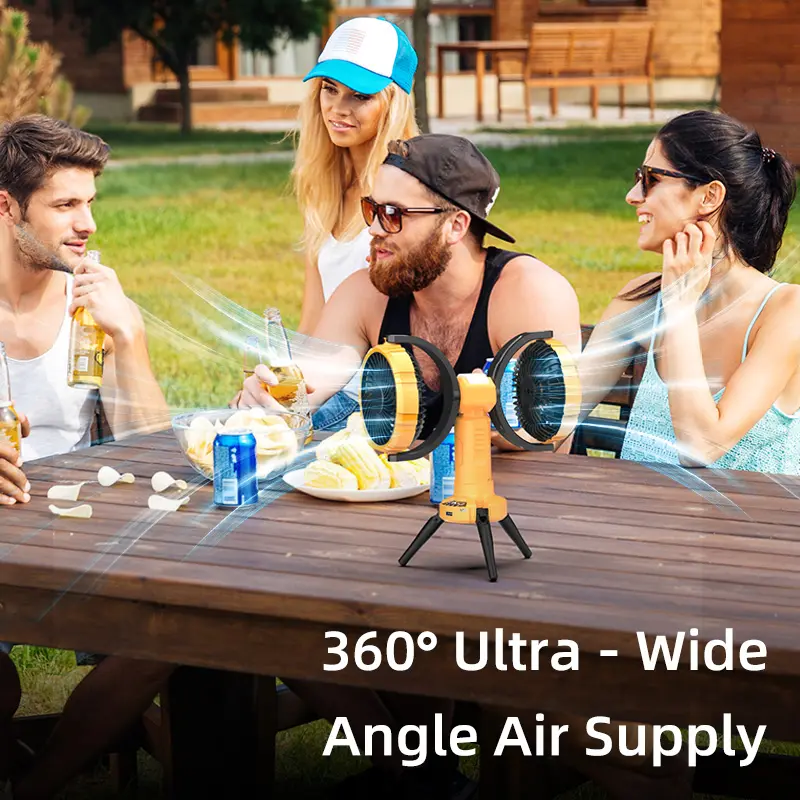 Custom F7300 Portable 8000mAh Rechargeable Dual-Heads Oscillating Outdoor Camping Fan Manufacturer, Factories