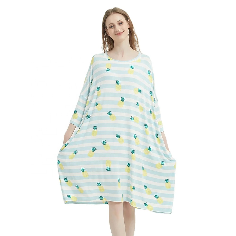 Custom Design Summer Cooling Ecofriendly Plant Viscose Breathable Oversized Plus Sized Sleeping Nightgowns Long Women Sleep Tee