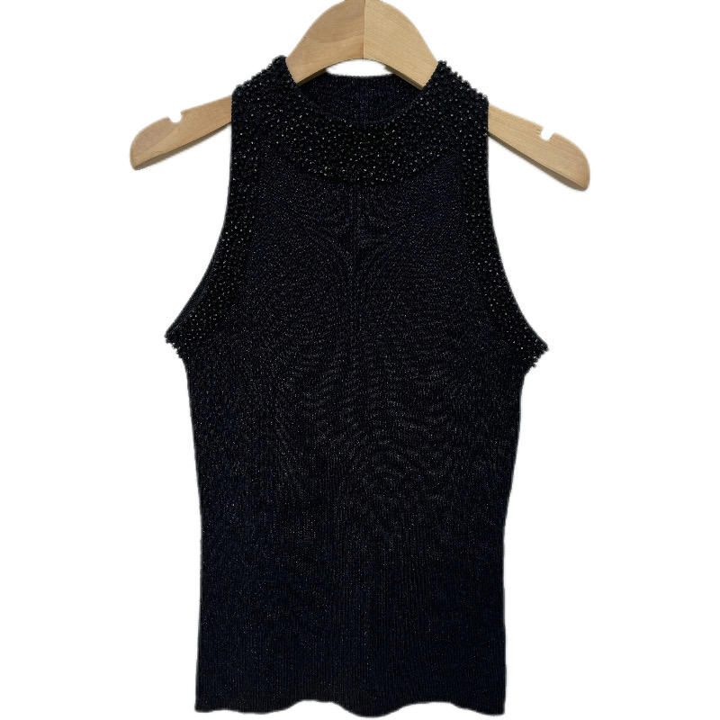 Women's Casual Knitwear Sweater Ice Filigree Yarn Wide Neck Hem Beading Vest Print Pattern Decoration Apparel