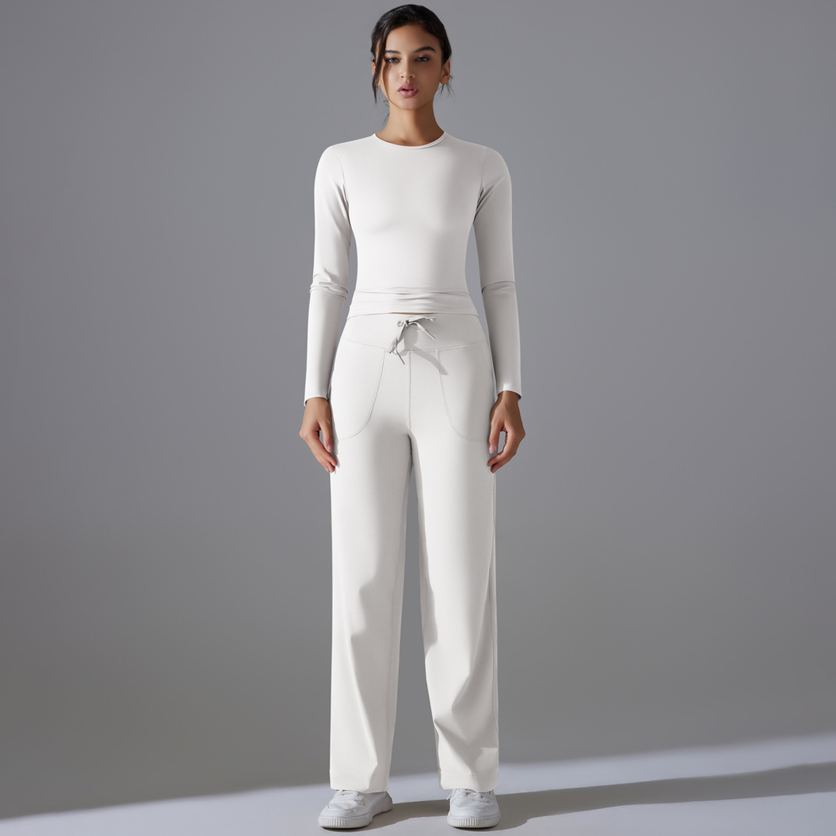 Double Sided Breathable Long Sleeve Wide Leg Sports Fitness Two Piece Front Suit Yoga Suit