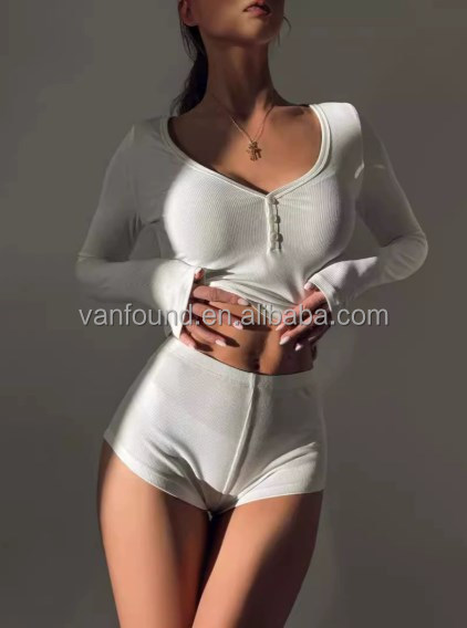 Vanfound 10006 Women's Custom Soft Lounge Pajamas Set Solid Pattern Spring/Summer/Autumn Casual Sleepwear Two-Piece Clothing