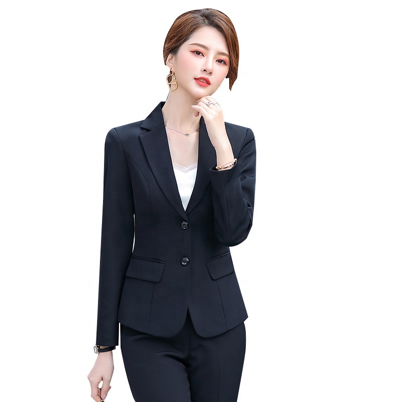 Hotel Spring &amp; Fall New Arrivals Women's Elegant Black Outwear Button Decoration Classy Formal Professional Suit