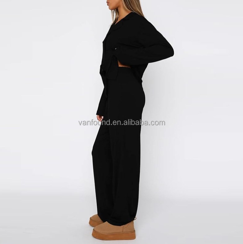 Vanfound 10006 Women's Custom Soft Lounge Pajamas Set Solid Pattern Spring/Summer/Autumn Casual Sleepwear Two-Piece Clothing