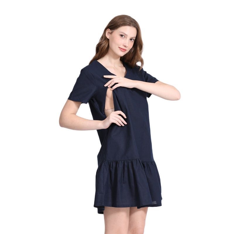 Summer Loose Pregnant Women Dress Ruffle Straight Cut Maternity Cotton Linen Dress Invisible Zipper Breastfeeding Dress Big Size