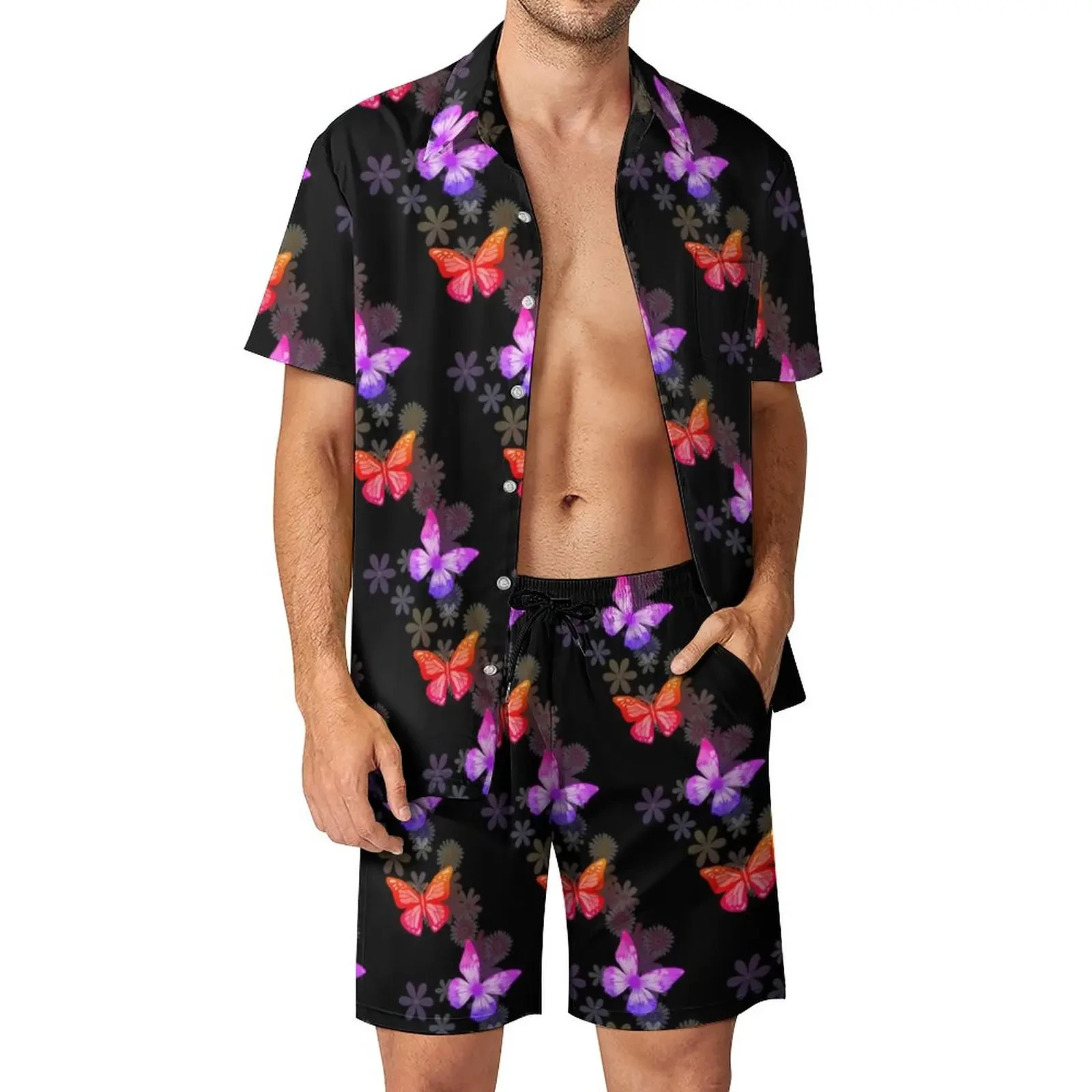 Beachwear Outfit Lightweight Resort Wear Apparel Fashion Resort Set Tropical Print Shirt and Shorts Vacation Ready Beach Outfit