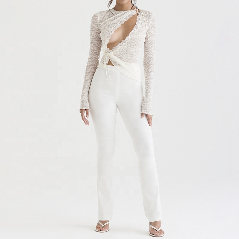 Women Fashion Clothing Designers Wholesale Factory Oem Custom Ivory Floral Lace Trim Top Blouse