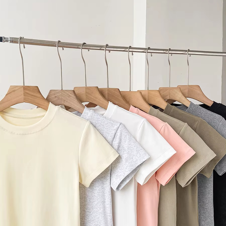 Custom Summer Heavy Weight Blank Cotton Slim Fit Women's T-shirts O-neck Casual Wholesale