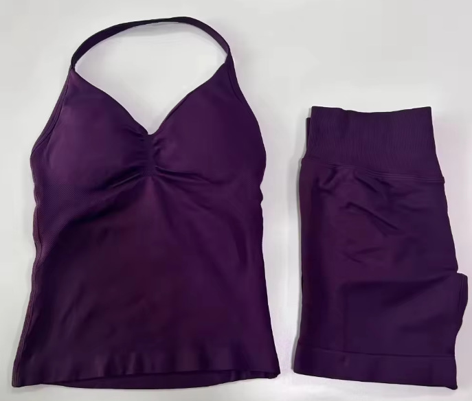 Gym Set Women Backless Tank Tops Scrunch Seamless Shorts Gym Suit Fitness Clothes Activewear Workout Sets
