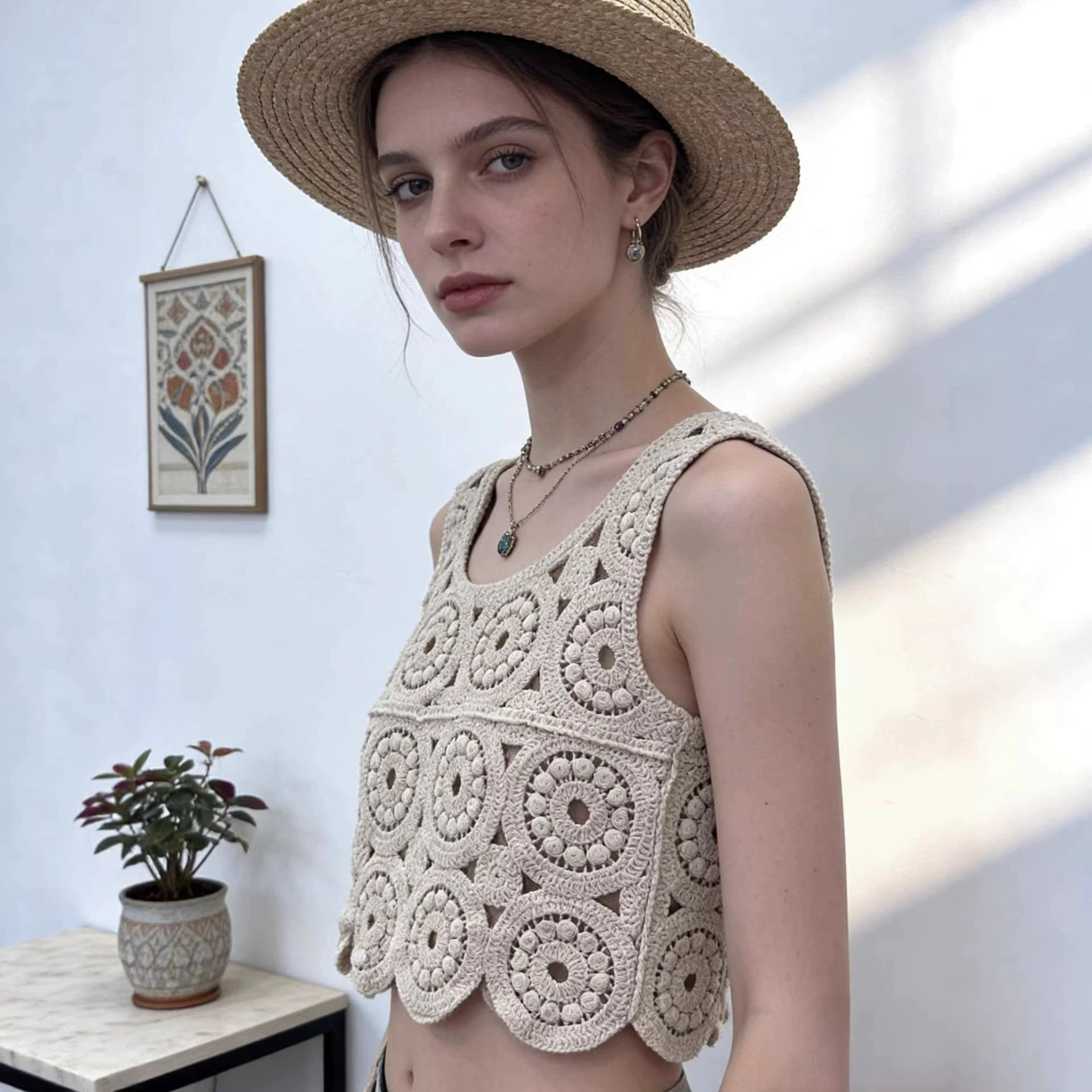 French-style Summer Woolen Short Open-knit Sweater Top 2026 Single-layer Or Layered With 3D Embroidery And Sweet Style