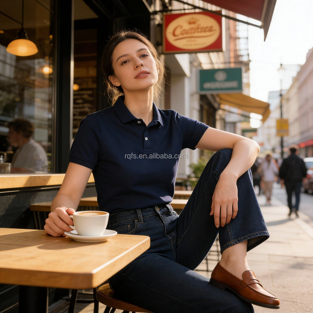 High Quality Women's Casual Business Solid Anti-Wrinkle Quick Dry Polyester/Cotton T-Shirt Short-Sleeved Fitted Collar