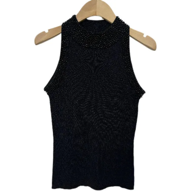 Women's Casual Knitwear Sweater Ice Filigree Yarn Wide Neck Hem Beading Vest Print Pattern Decoration Apparel