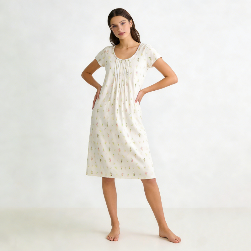 Beefey Stylish Elegant Flattering Comfortable Women's One-piece Nightgown Floral Lace Front Nightie Soft Cozy Knee-Length