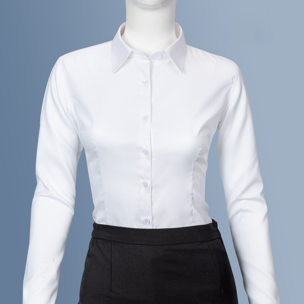OEM Custom Formal Fashion Women's 100% Cotton Solid Long Sleeve Office Dress Shirts Poplin Autumn Anti-Wrinkle Anti-Pilling Warm