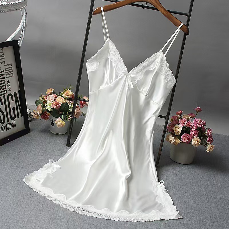 Promotion 2026 V-Neck New Comfortable Women's Intimates Satin Slip Nightgown Lace Trim V-Neck Spaghetti Strap Sleep Dress