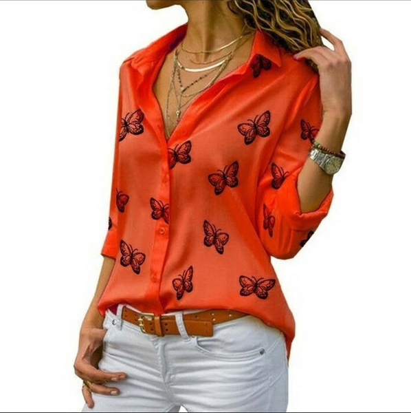 Women's Slim Fit Casual Long Sleeve Chiffon Blouse Oversized Lapel Collar Button Design Solid Pattern Business Style for Summer