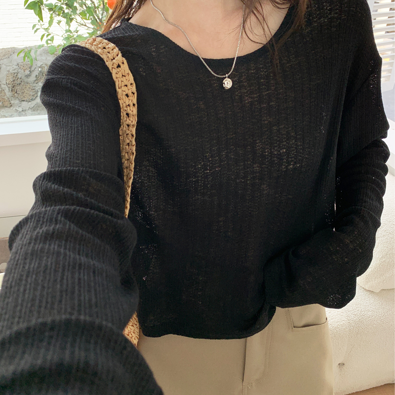 Women Business Casual Crew Neck Minimalist Comfortable Long-Sleeve T-Shirt