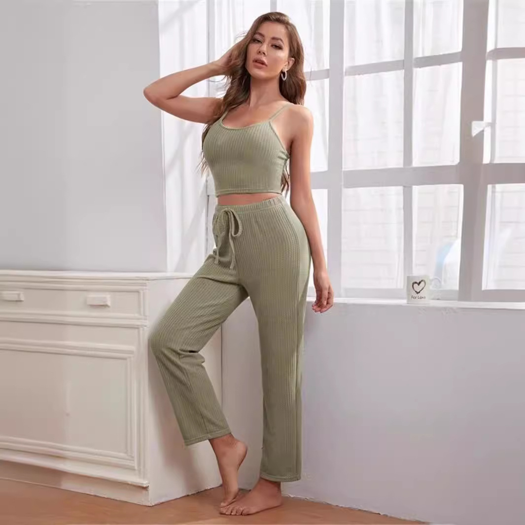 Women's Fashion Sexy 3-Piece Lounge Wear Knit Top Pants and Robe Summer Loungewear Sleepwear Set
