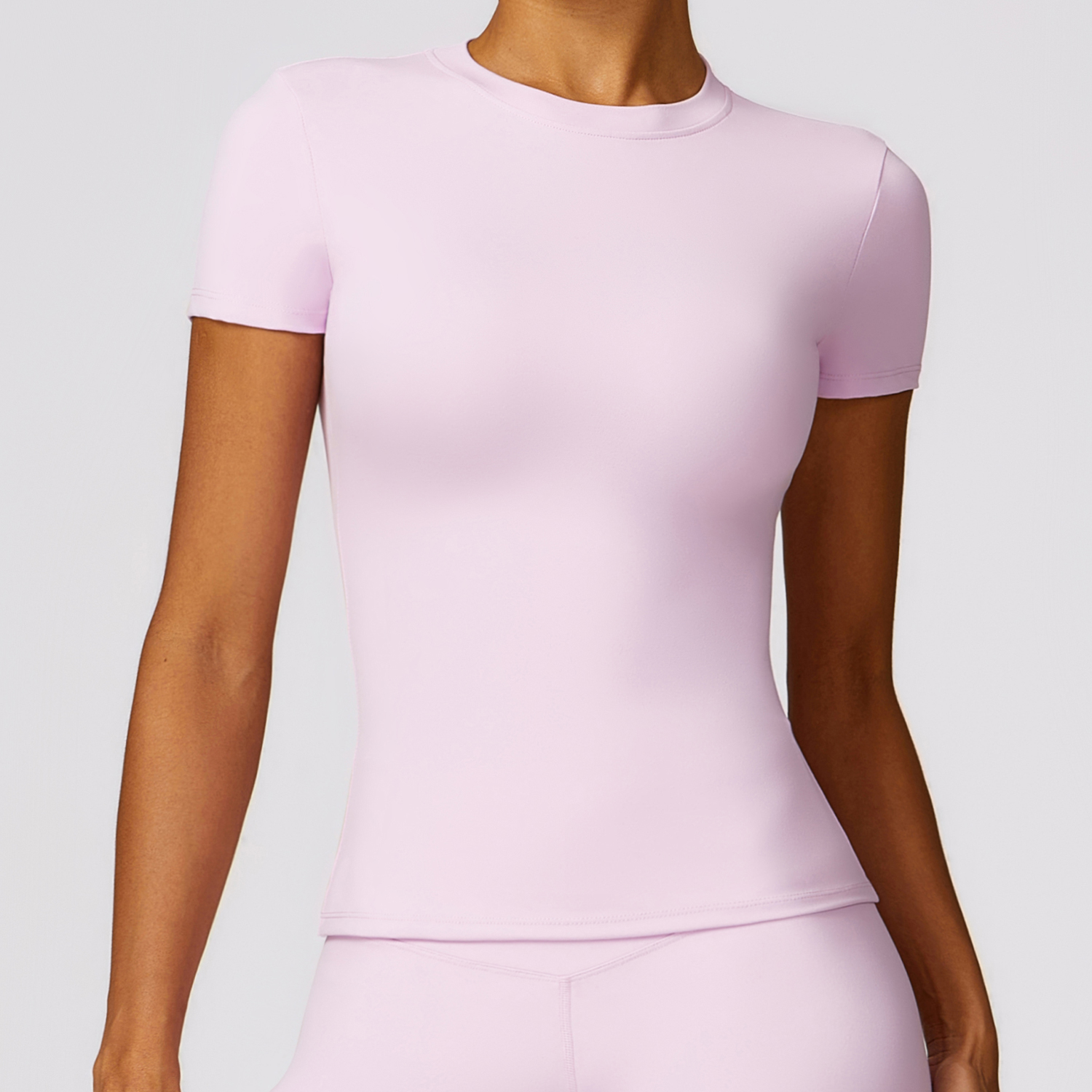 Spring Women's Yoga Set Breathable Quick-Dry Short Sleeve Spandex/Nylon Solid Pattern 220g Crop Top Fitness Cover-Up Outdoor