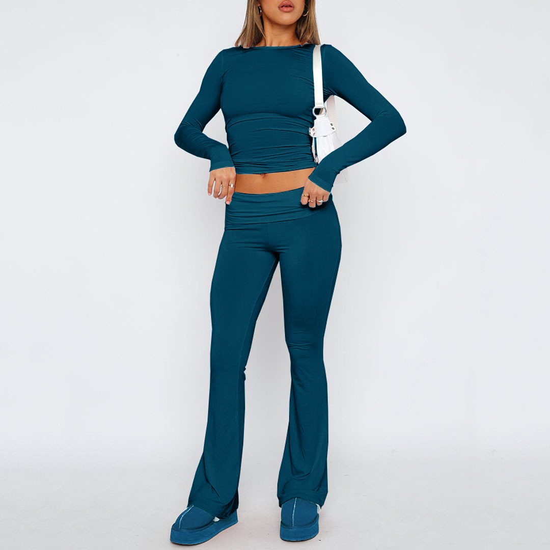 Wholesale Custom logo Long Sleeve Womens Casual Set Yoga Sports Outfits for Women Athleisure Wear Women 2 Pieces Set Pants