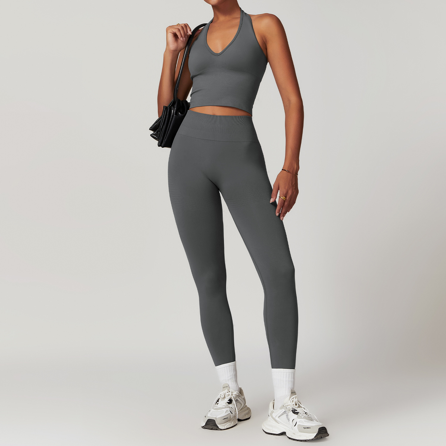 Custom Logo Women's Solid Gym Seamless Activewear Fitness Clothing Yoga 5 Pieces Suit