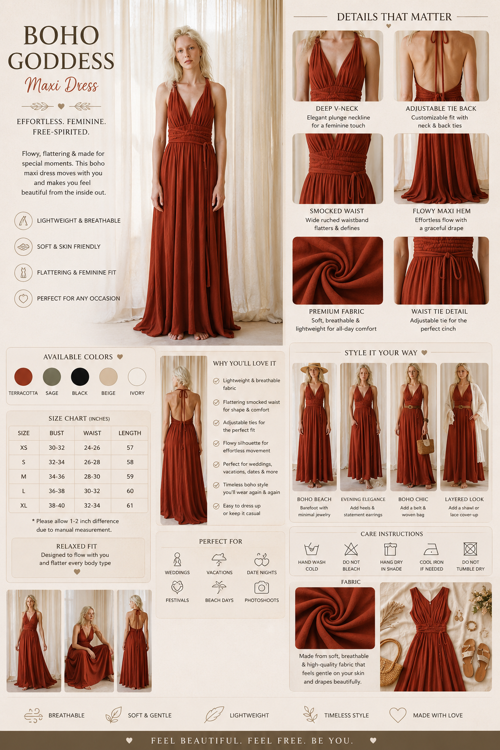 Wholesale Boho Beach Maxi Dress Cotton Crinkled Halter Neck Backless Dress For Women Summer Resort Wear Custom Apparel