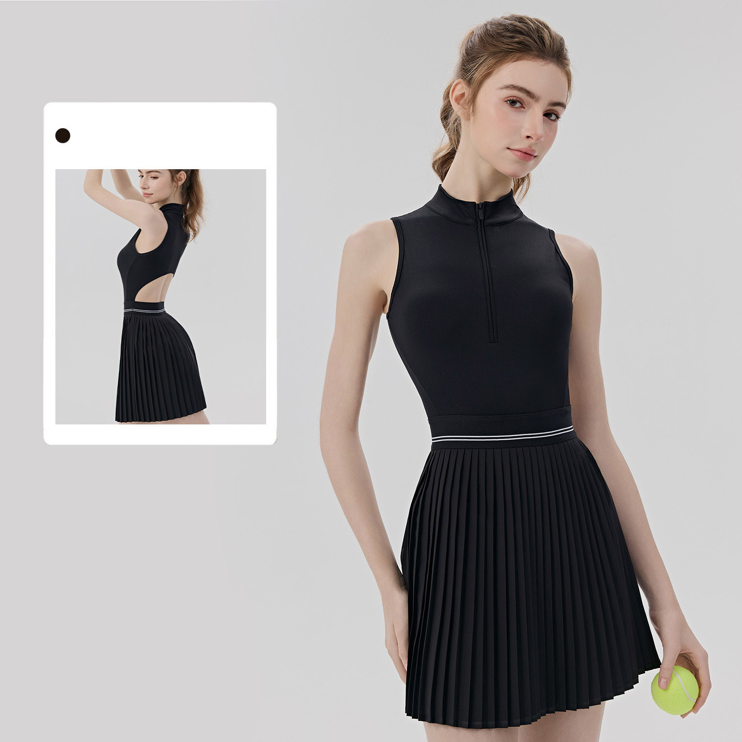 Wholesale Back Hollow Out Women Tennis Wear Half Zipper Dresses Breathable Striped Waist Pickleball Paddle Tennis Dress Luxury