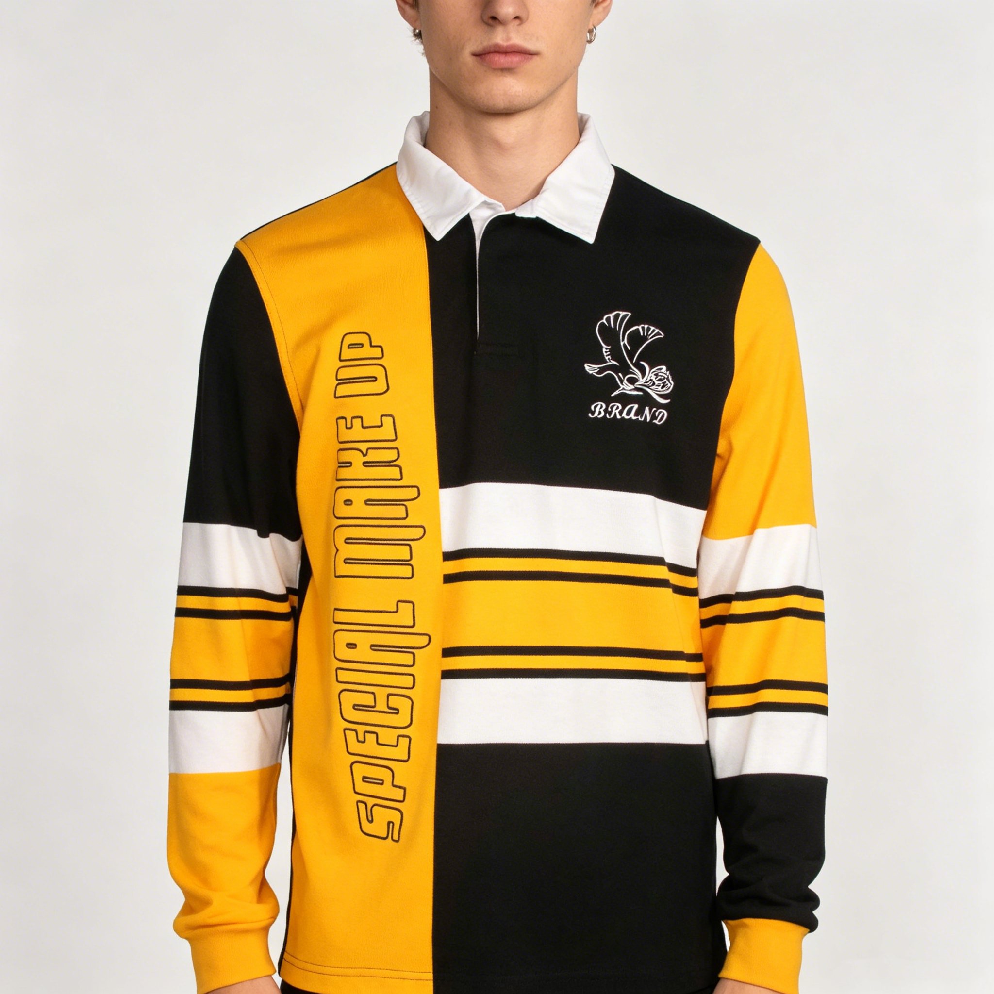 Custom Rugby Jersey Long Sleeves 350gsm Yarn Dye Striped Recycled Polyester Breathable Team Jumper/ Shirt