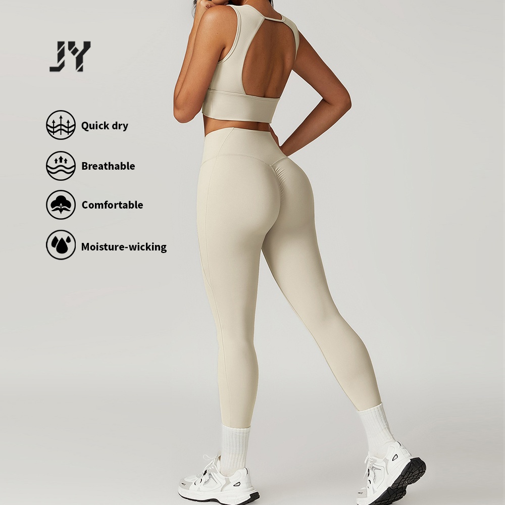 JY Seamless Yoga Set Women Scrunch Butt Lifting Leggings Cut Out Sports Bra Tummy Control Gym Workout Fitness Clothing Wear