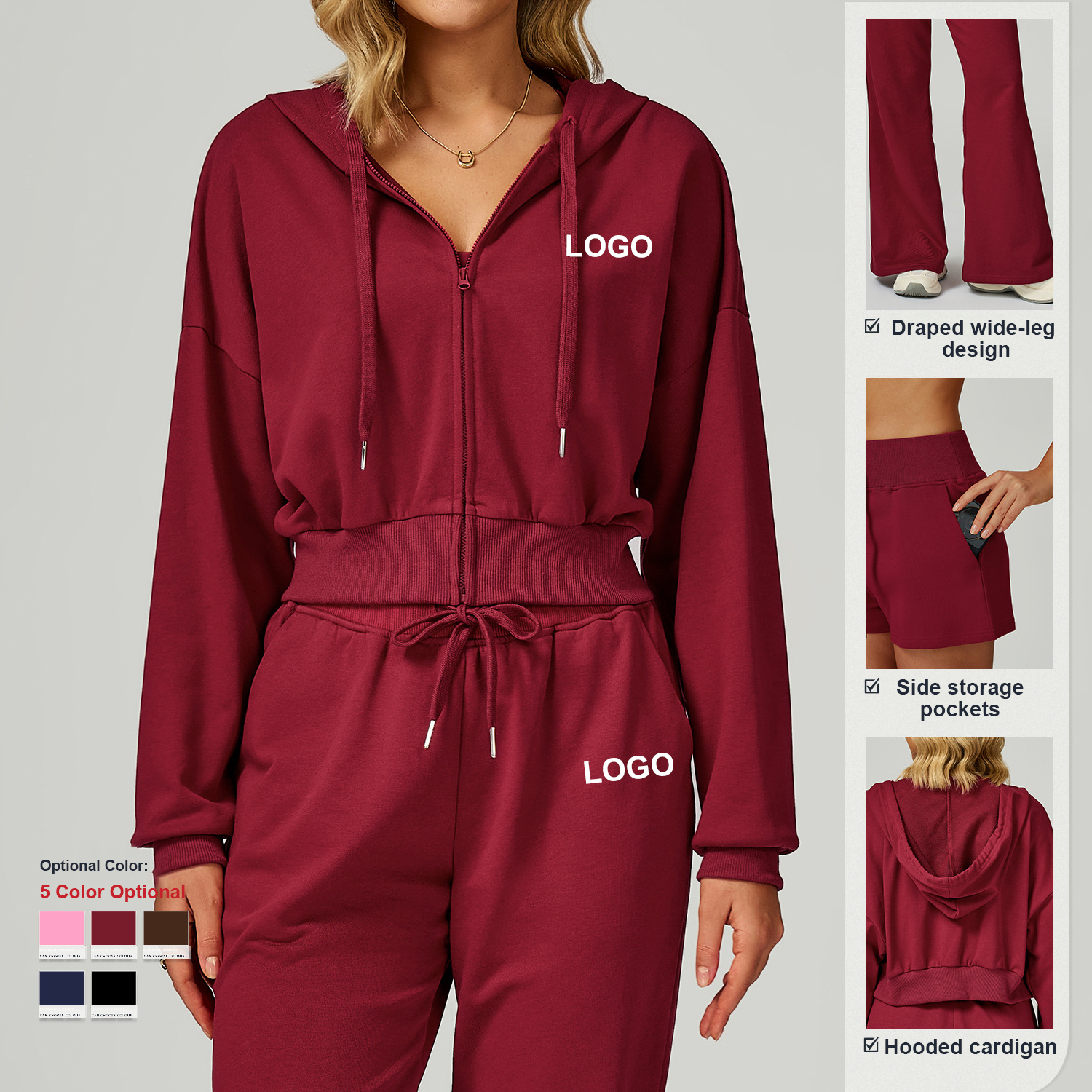 Custom High Quality Zipper Tracksuit Casual Sports Hooded Loose Fitting Versatile Sweatshirt Women'S Outdoor Running Sportswear