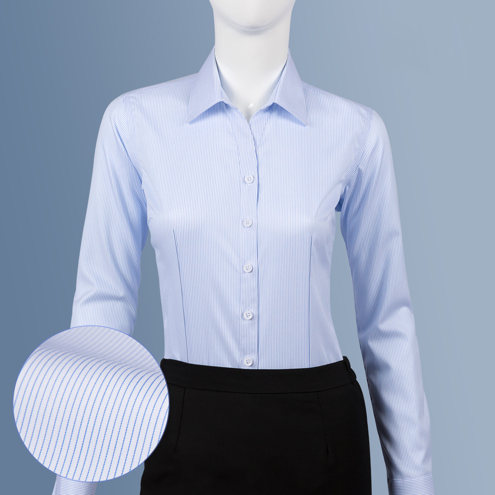 OEM Custom Formal Fashion Women's 100% Cotton Solid Long Sleeve Office Dress Shirts Poplin Autumn Anti-Wrinkle Anti-Pilling Warm