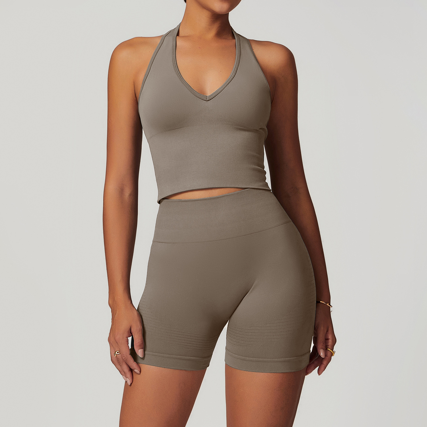 Custom Logo Women's Solid Gym Seamless Activewear Fitness Clothing Yoga 5 Pieces Suit