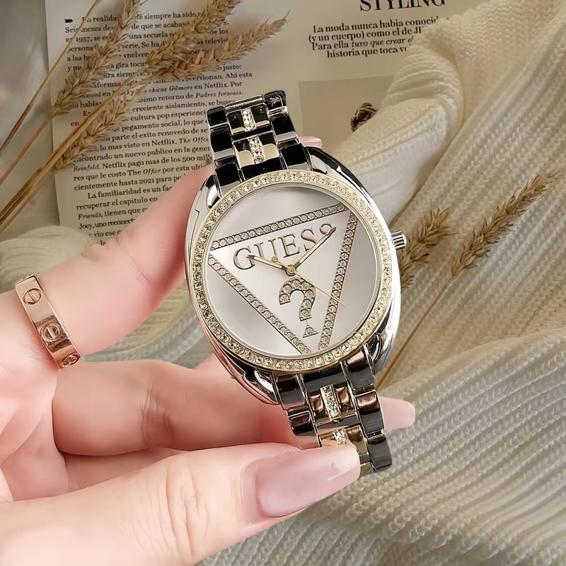 High Quality Women's Luxury Watch Alloy Two-Tone Bracelet Rhinestone Bezel Elegant Quartz Watch 38mm 20mm Glass Dial
