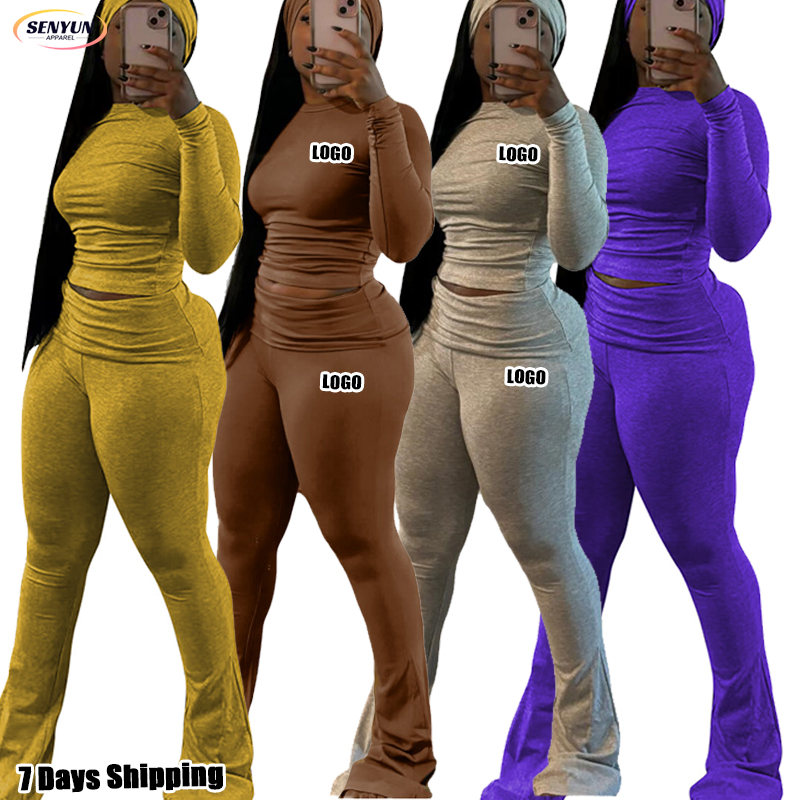 2026 New Luxury Ribbed Women'S Long Sleeve Lounge Custom Embroidered Logo Loungewear Sexy Slim Stretch Loungewear Women Sets