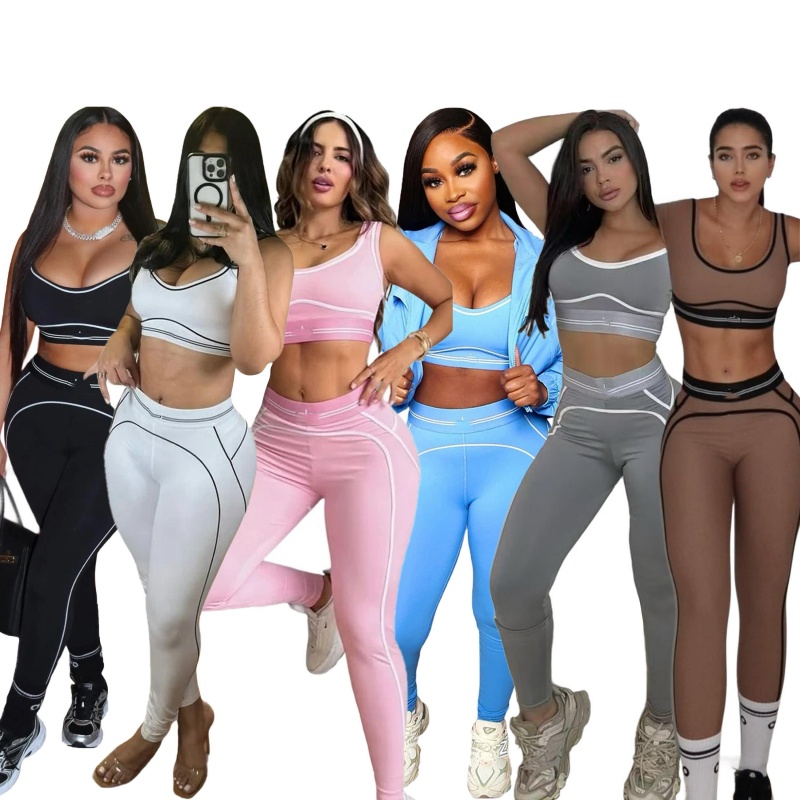 Q6256 Breathable Solid Fashion Sleeveless Sports Vest High Waist Hip Lifting Tummy Control Fitness Yoga Suit 8 Colors in Stock