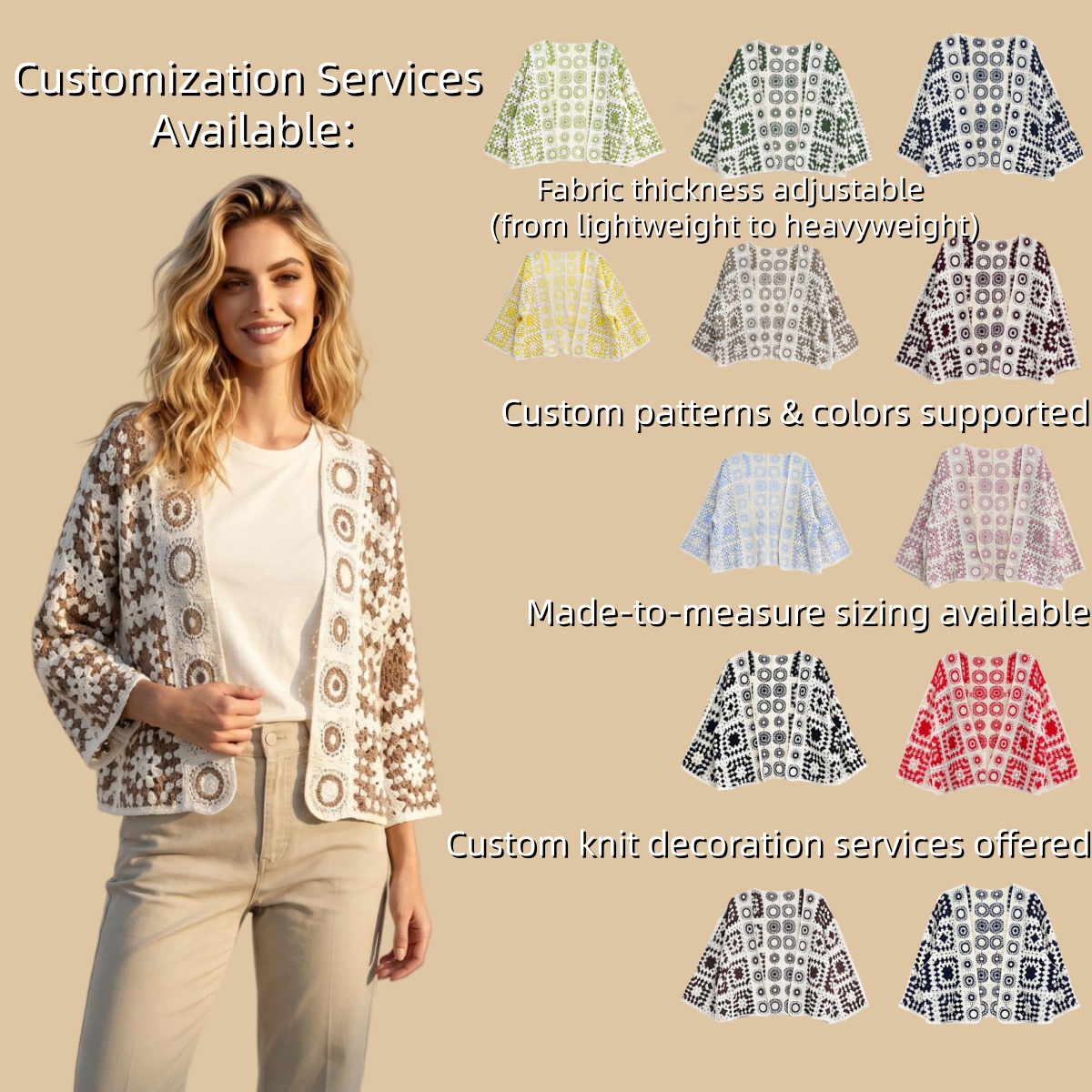 Cardigan Femme Crochet, Boho Vintage Floral Hollow Out Long Sleeve Acrylic Knit Women Summer Beach Cover up OEM Cardigan