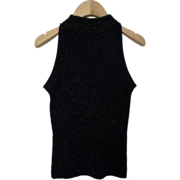 Women's Casual Knitwear Sweater Ice Filigree Yarn Wide Neck Hem Beading Vest Print Pattern Decoration Apparel