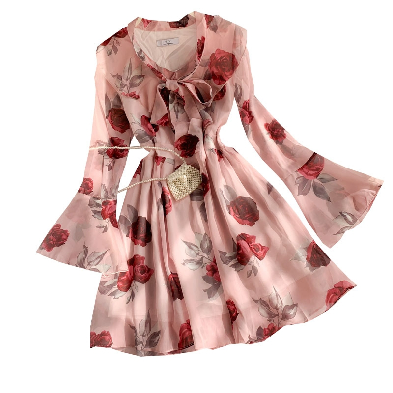 Spring 2021 Fashion Women's Sweet Lace with Flounce Collar and Flared Sleeves of Apparel
