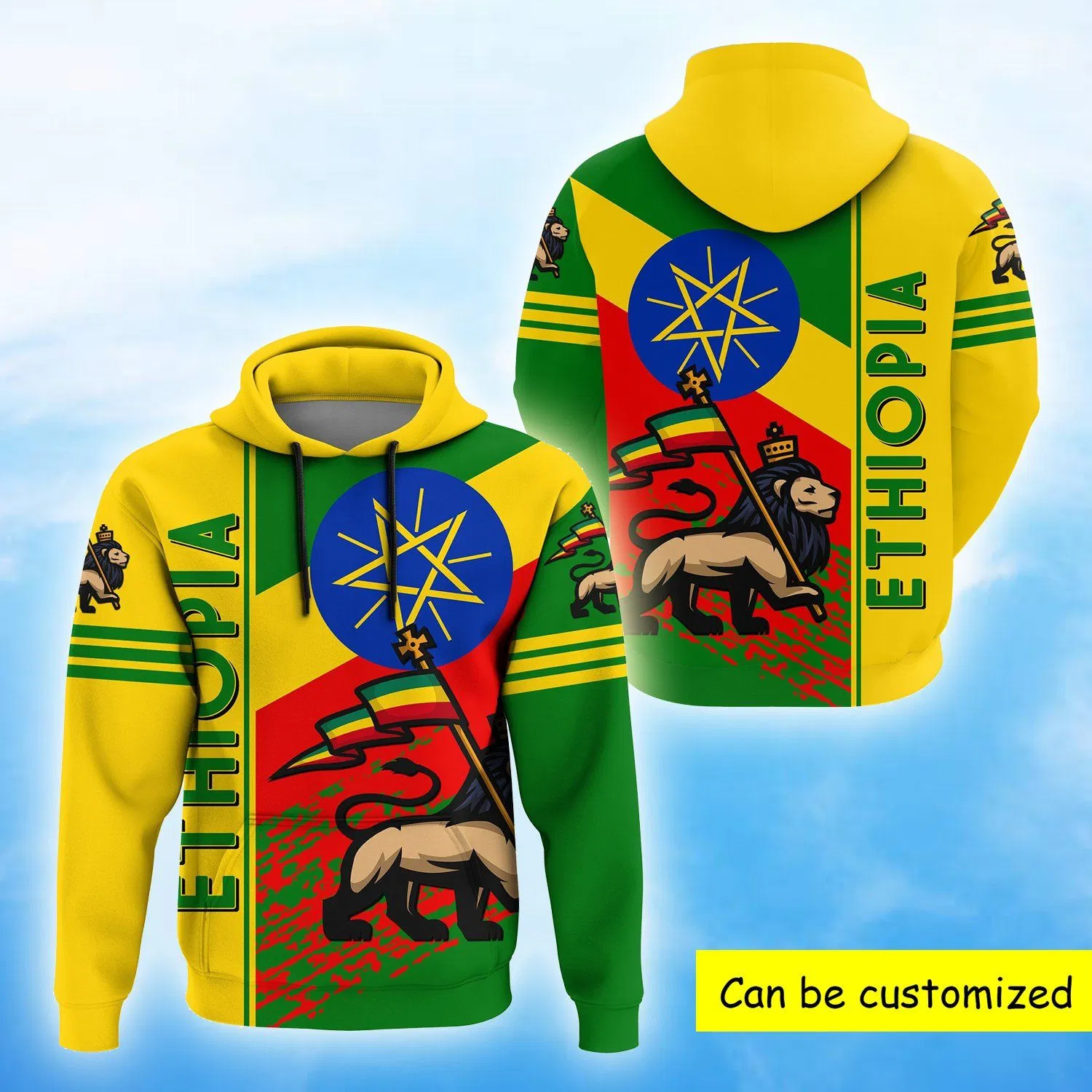 Wholesale Pullover Fleece Hoodies Ethiopian Flag Leisure Apparel Printing Embroidery Hoodie Sweatshirts Streetwear Oversized