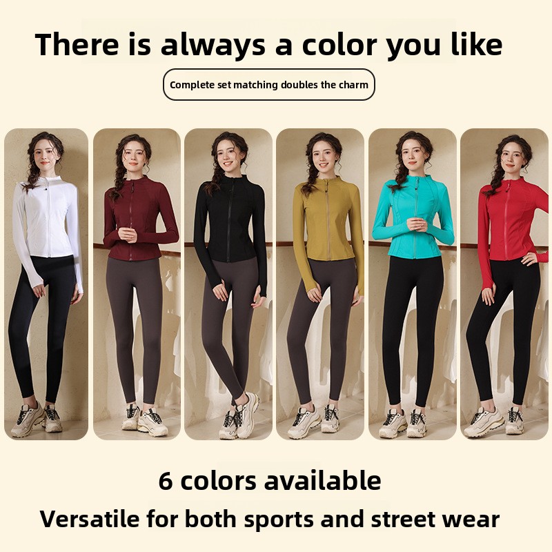 Women's Stand-Collar Zip-Up Sporty Jacket Set; Slim-Fit Breathable Quick-Drying Cycling Yoga Fitness Apparel Spring Autumn China
