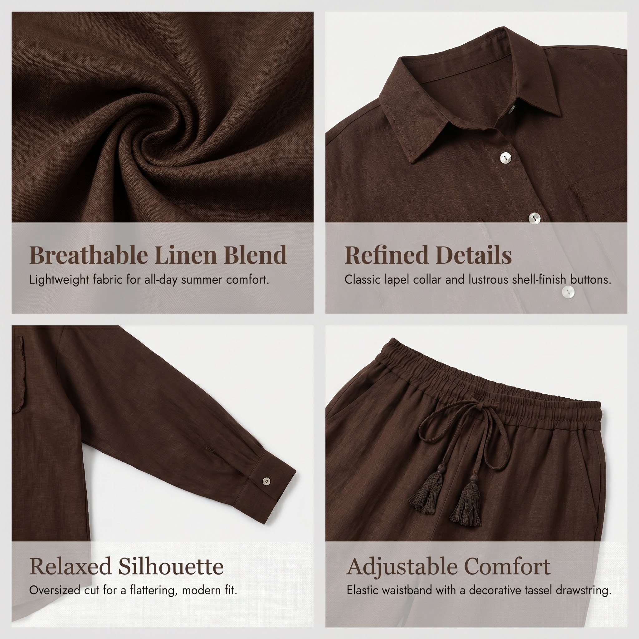 100% Linen High-Count Solid Regular-Fitting Women's Shirt Straight-Leg Business Trousers Set Formal Winter Wear