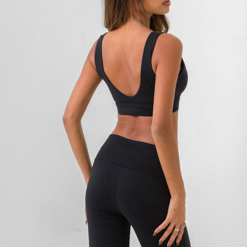 High Quality Athletic Gym Clothing Women Sports Yoga Set Active Wear Workout Deep V Sports Bra With Custom Logo