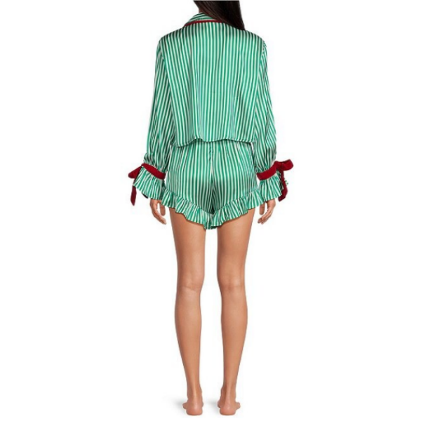 Beefey Classic Elegant Trendy Comfortable Women's Long-sleeve Shorts Pajamas Set Bow Design Front Customizable Home Nightwear