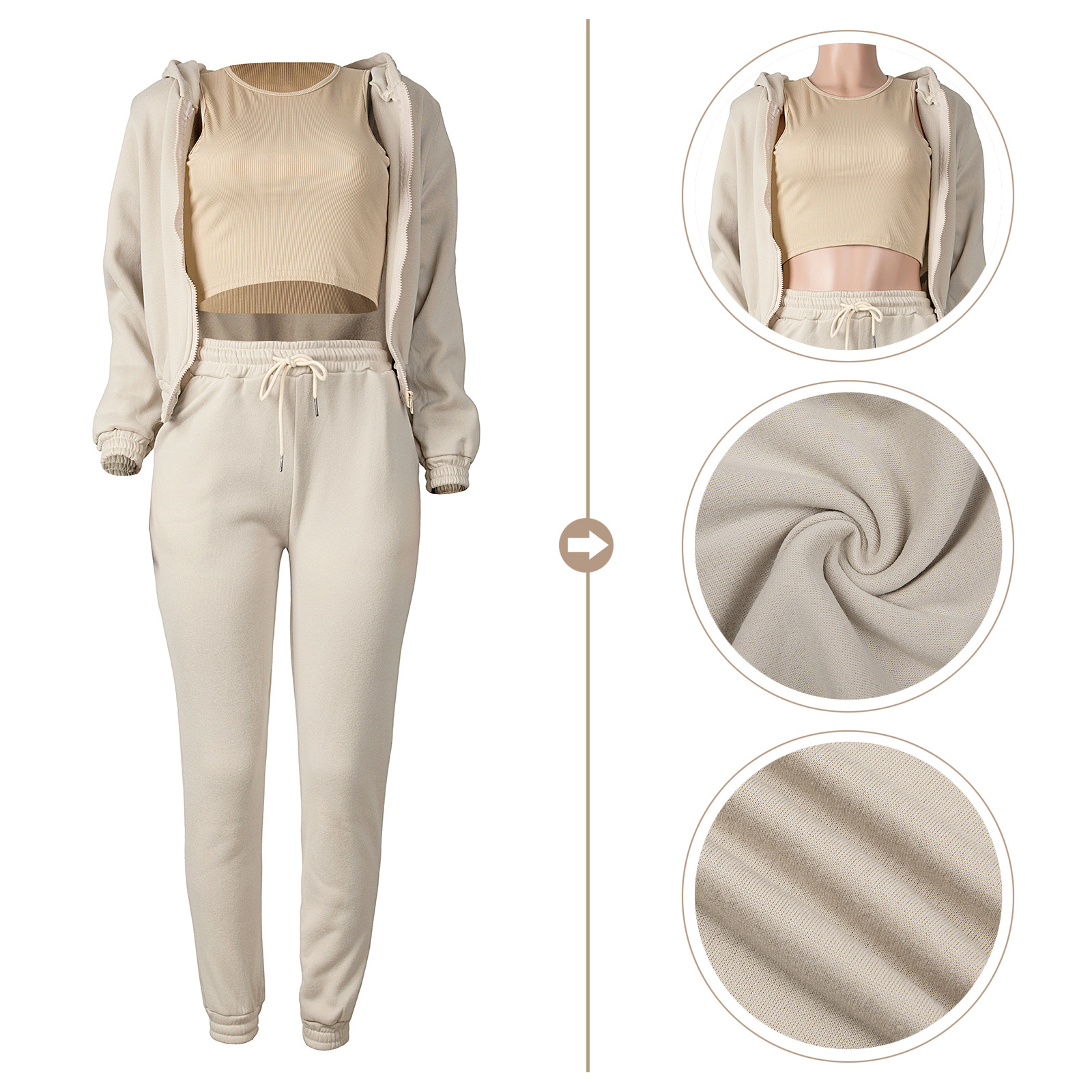 European and American Women's Le Costume Sportif 3-piece Pants Hoodie Sports Fashion Casual Winter Sportswear Set