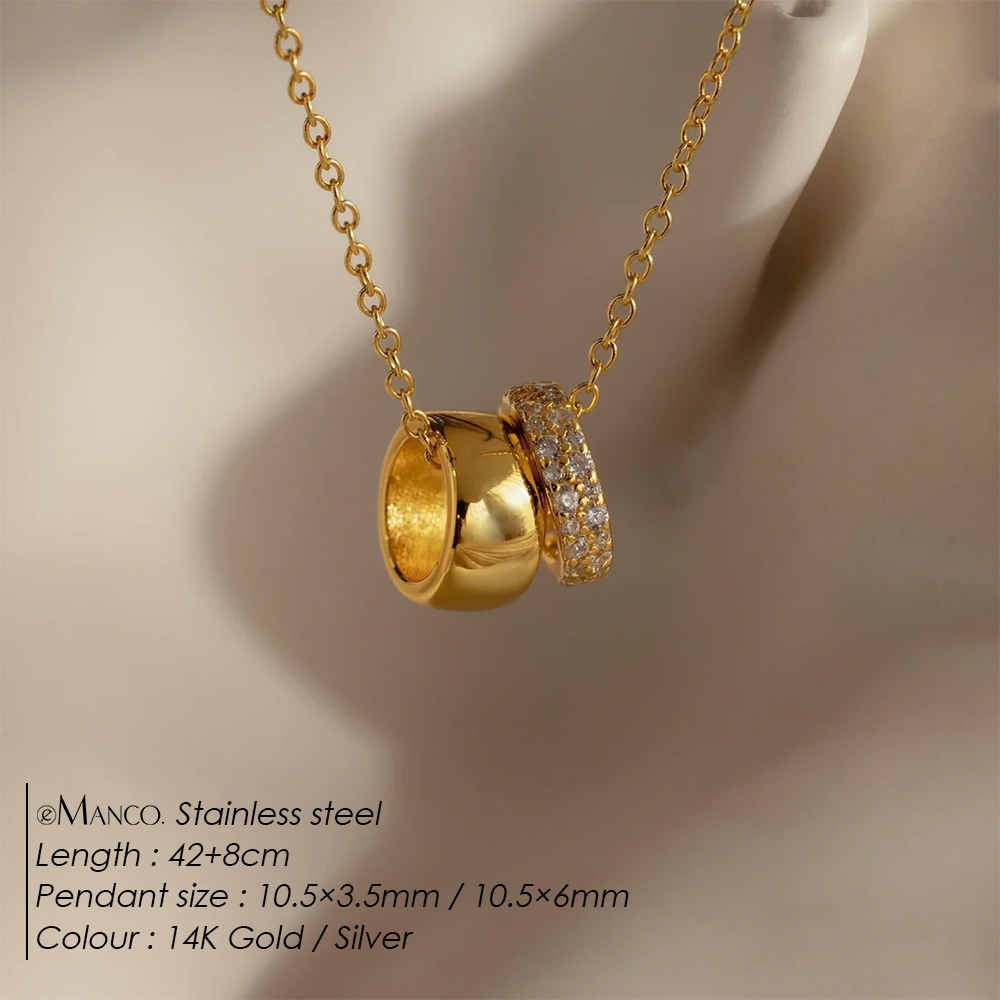 EManco Stainless Steel Ring Pendant Necklace Luxury Rhombus Ring Crystal Necklace Non Tarnish Gold Color Jewelry for Women