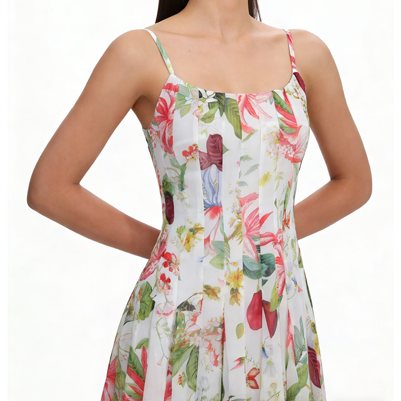Manufacture Custom Women Resort Wear Slip Long Dress Elegant Slim Fit Empire Waist Summer Floral Print Maxi Boho Beach Dresses