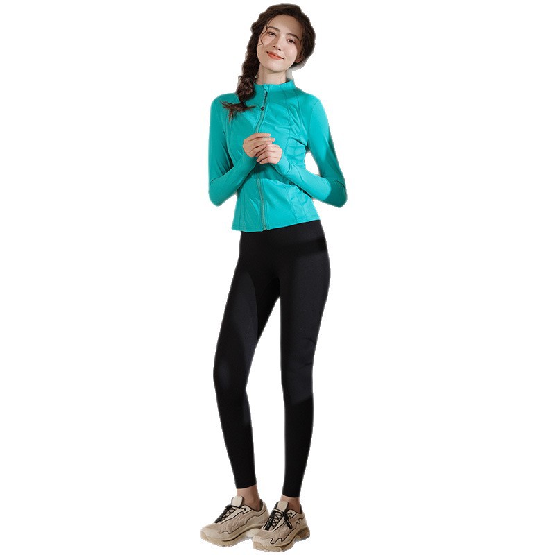 Women's Stand-Collar Zip-Up Sporty Jacket Set; Slim-Fit Breathable Quick-Drying Cycling Yoga Fitness Apparel Spring Autumn China