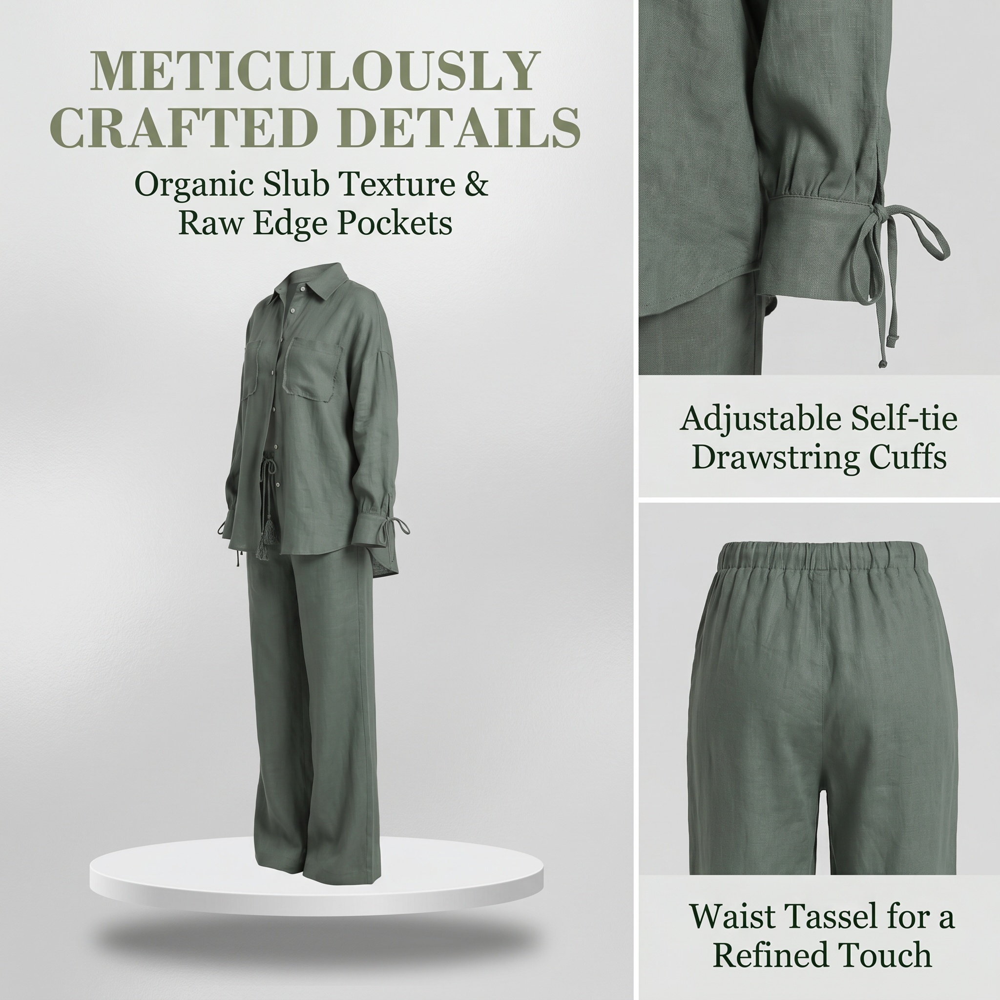 100% Linen High-Count Solid Regular-Fitting Women's Shirt Straight-Leg Business Trousers Set Formal Winter Wear